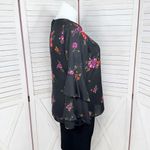 Worthington  Floral Tiered Ruffle Bell Sleeve Blouse Black Pink‎ Large Photo 2