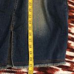 Y2K 2000s Mcbling Trendy Faded Frayed denim jean mini midi knee length skirt front slit whimsygoth #grunge #preppy #officesiren #academia Size 9/31 Photo 6