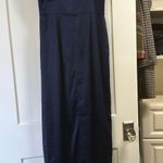 Babyboo Navy Blue Satin Maxi Dress With Front Slit Photo 2