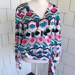 Inc international  Concepts Women's Pink Multi Geo Surplice Hexagon Blouse sz M Photo 0