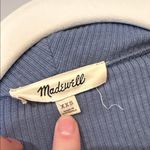 Madewell Drapey rib long sleeve polo top light dusty sky blue with collar Photo 3