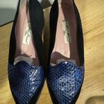 Maud Frizon Miss Maud Sz 7.5 Black And Blue Loafers Snake Print And Trim‎ France Photo 1