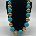 Joan Rivers Signed Chunky Turquoise & Gold Beaded Necklace Photo 1