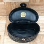 Vintage SISO Italy Black Quilted Leather Structured Oval Vanity Cosmetic Handbag Photo 6