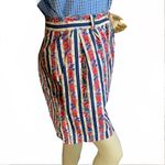 Talbots VINTAGE 1990'S LINEN BLEND BLUE STRIPED & RED FLORAL SHORTS (6) Photo 3