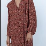 ZARA Red Floral Flowy Button Front Mini Shirt Dress   Size Medium Photo 8