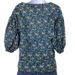 BURU Women XS Blue Floral Print Boat Neck Elbow Sleeve Button Cuff Top Boho Black Size XXS Photo 3