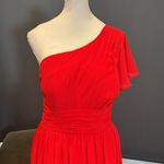 Women’s Red One Shoulder Chiffon Bridesmaid Formal Dress Corset Back Size 6 Photo 1