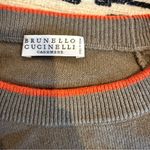 Brunello Cucinelli  Cashmere Sweater Light Brown with Orange Trim Small Photo 2