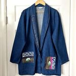 A.C. Clothing USA Boho Hand Painted Denim Jacket Sz XL Blue Photo 0