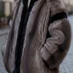 Reversible Silver Fox With Black Trim Fur Bomber Jacket Oversized Unisex M/L VTG Size L Photo 0