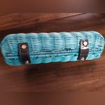 J.Crew  Turquoise Wicker Clutch with Gold Buckle & Black Leather Strap Photo 5