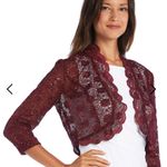 R & M Richards R & M Richard’s NWT Bolero Jacket Wine color 3/4 Sleeve Lace Sequin Scalloped Photo 8