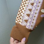 Altar'd State Floral Sweater Brown Lavender Geometric V Neck Long Sleeve Knit Photo 2