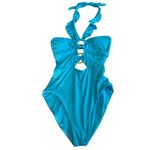 Soluna Swim Standard Buckle Up One Piece Bandeau Swimsuit Size Medium Blue Photo 2
