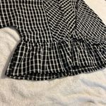 Very J  Oversized Black Striped Blouse. Size Small. Button 3/4 Front. Ruffle Photo 3