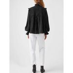 French Connection Black Long Sleeve Boza Crinkle Smocked Blouse XS NWT Photo 2