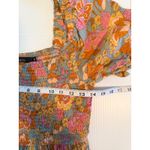 Womens Smocked Floral Maxi Dress Square Neck Puff Sleeve Boho Retro Flowy Blue Size M Photo 5