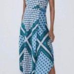 ZARA Hanky Scarf Bandana Print Flowy Assymetrical Wrap Midi Dress Blue size XS Photo 1