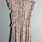 Ellison  Tansy Tiered Peplum Floral Midi Dress Women's Small Pink Polka Dot Flowy Photo 7