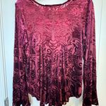 Ultra Pink  Velvet Blouse with Floral Design in Deep Red Photo 1