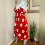 Adrianna Papell Pleated Adjustable Strap Red Polka Dot Mini Dress Size 4 Photo 2