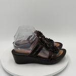 Born Wedge Sandals Womens Size 8M Black Leather Floral Slip On Casual Shoes Photo 1