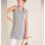 Dolan Anthropologie Ellis Striped Moto Vest Small Black Cream Dress Top Pockets Photo 3