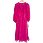 Taylor Midi Dress Size 6 Petite Hot Pink Long Sleeve V Neck Printed Chiffon NEW Photo 1