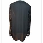 Joan Vass  NY Black Split V Top With Lace Sleeves Photo 1