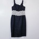 Sara Campbell Black Shimmer Jacquard Sheath Dress w/ White Lace Waistband Size 6 Photo 1