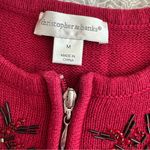 Christopher & Banks  Holiday Red Snowflake Beaded Cardigan Sweater Full Zip Size M Photo 4