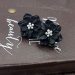Cute Oversized Black Faux Pearl Flower Stud Earrings Photo 0