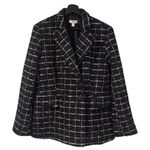 ON 34th Black White Tweed Double Breasted Blazer Jacket Women Size 6 Classic Photo 0