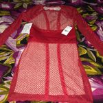 Free People  Mixed Mesh Bodycon in Red Photo 4