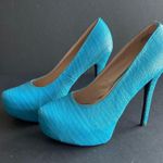 De Blossom Collection  | Teal Faux Leather Woven Texture Platform Heels Sz 10 Photo 4
