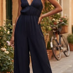 Anthropologie Sancia Oda Satin Jumpsuit in Midnight Navy Blue Size Small Photo 0