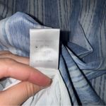 Listicle Blue and White Striped Ruffle Blouse Lightweight Long Sleeve V Neck Photo 3