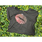 Y2K Black Lips Design Off the Shoulder Top Size Medium Photo 2