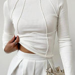 Commense Basic Piping Long Sleeve Top White Size XS Photo 0