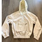 AMYLYNN Womens Darcie Hoodie‎ Vegan Leather Pocket Off White Sz Small Purple Photo 7