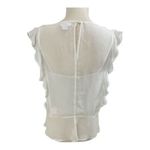 Liz Claiborne Women Silky White Ruffle Sheer Lined Blouse Size M Short Sleeve Photo 2