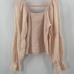 Bobi Blouse Large Smocked Bare Light Peach NWT Long Sleeve 100% Cotton Stretch Photo 2