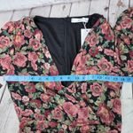 Mango MNG  Women's Floral Long Sleeve Mini Dress Ruched Bodycon V Neck Photo 9