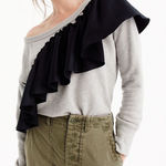 J.Crew NWT  Asymmetrical Ruffle Sweater Cotton Gray Heathered Size S Photo 0