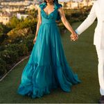 Mac Duggal  67911 Ruffle Strap Lace Up Cut Out Gown Turquoise 10 Photo 2