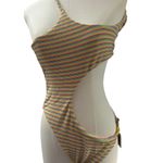 FP Toast Swim Cutout One Piece Swimsuit Rainbow Ribbed SZ XL Yellow Photo 2