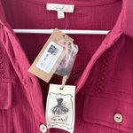 easel  Deep Red Button-Down Shirt with Lace Detail Photo 1