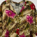 American Vintage Caribou (2X)  80s Womens Cream Floral Aloha Blouse Top Shirt Photo 2