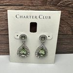 Charter Club  Silver Tone Green Clear Pierced Dangle Drop Earrings NWT Photo 5